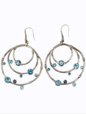 John Hardy Swiss &London Blue Topaz 925 Sterling Silver Bamboo Hoop Earrings